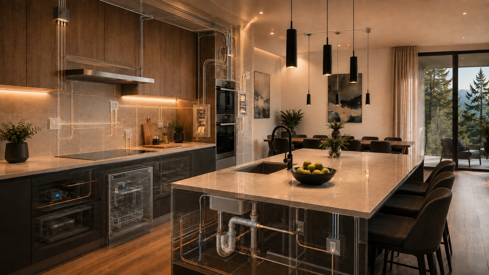 Cucina con dettagli tecnici degli impianti